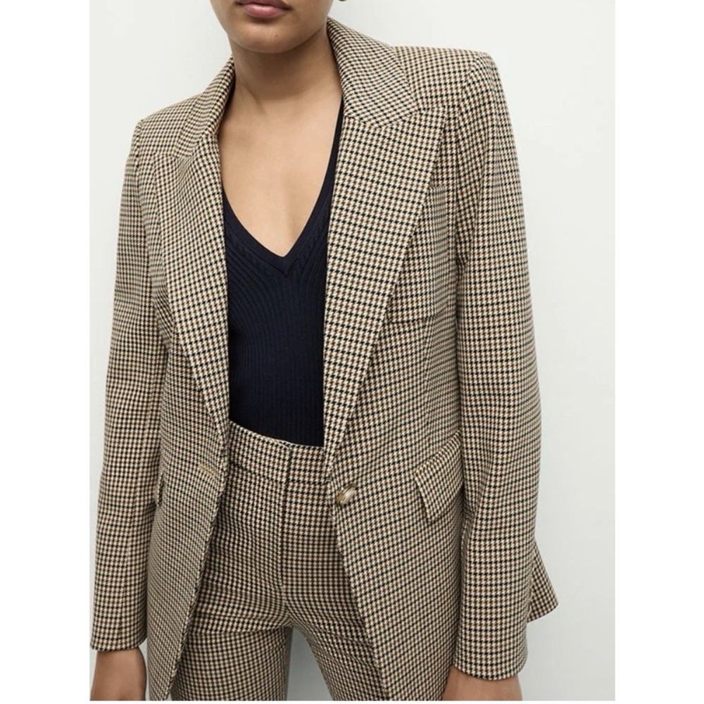 Veronica Beard Livvy Dickey Houndstooth Twill Blazer Sand NWT Sz 0 Career Luxury - Picture 2 of 15
